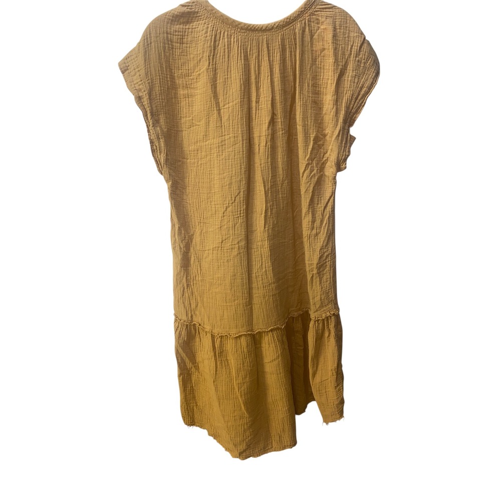 Anthropologie Saturday Sunday Mustard Yellow Gauze Tiered Shift Dress XS - Picture 3 of 5